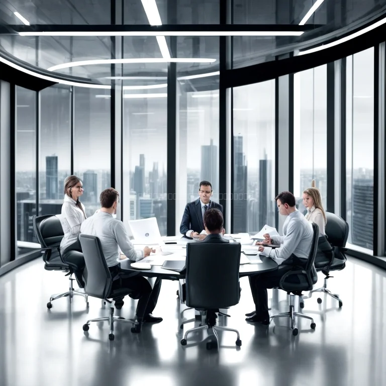 Business advisors consulting with enterprise clients in modern office